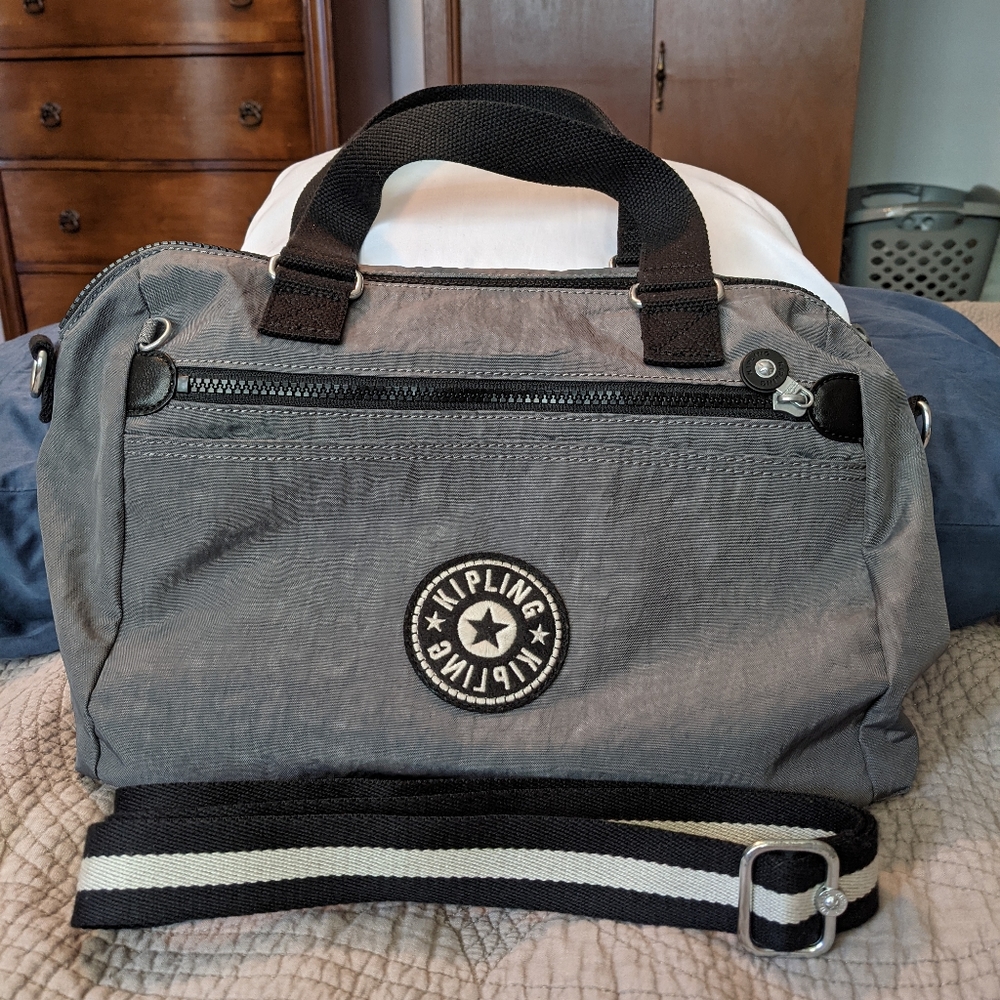LIKE NEW Kipling Nylon Convertible Dome Satchel - Sophie, Gray